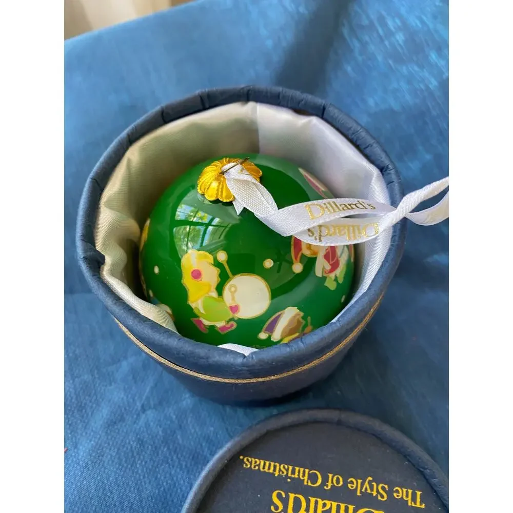 Dillard’s 2018 Hand Painted Glass Christmas Ornament Green Ball Box collection
